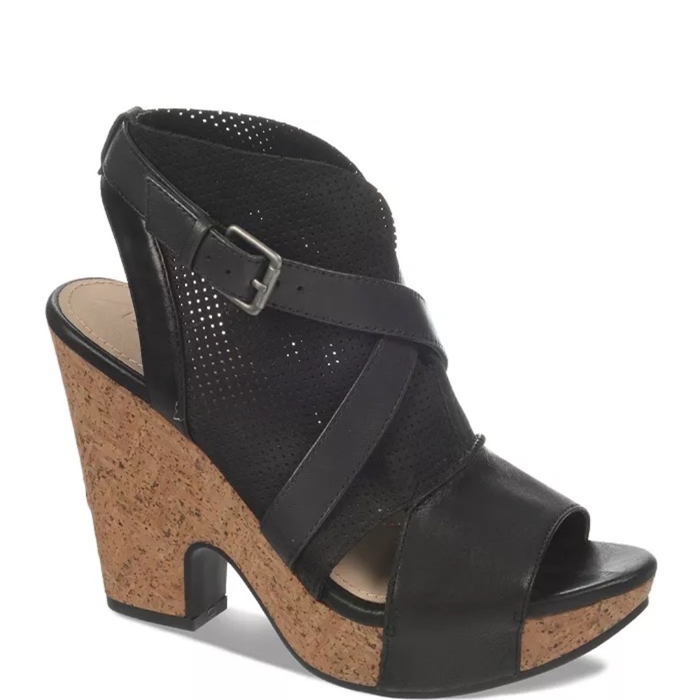 NAYA Maple Platform Sandals, Black Leather